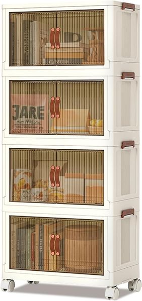 GarveeHome Faltbarer Kleiderschrank 65 x 42 x 145.5 cm, Kunststoff-Klappkommode mit Magnetischen Türen & Rollen, 4 Lagerbereich, Stabil Mehrzweckschrank für Kinderkleidung Aufbewahrung von Spielzeug