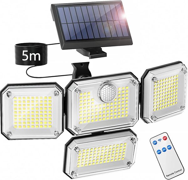 Solar-Außenleuchte IP65 mit Bewegungsmelder 4 Köpfe