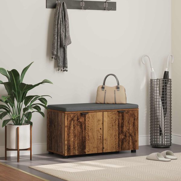 vidaXL Flurbank mit Kissen mit Regal mit Tür Altholz 80 x 38 x 46 cm 891486