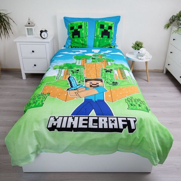 Minecraft Bettwäsche Minecraft leuchtende Wende Bettwäsche Kopfkissen Set135/140x200cm, Baumwolle, 2 teilig, Wendemotiv mit Reißverschluss