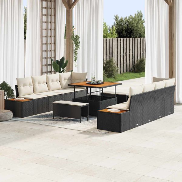 vidaXL Gartensofa-set mit Kissen 11 pcs Schwarz und Creme 3363285