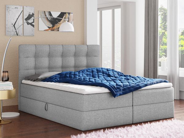 Boxspringbett Best mit 2 Bettkästen, Doppelbett mit Bonell-Matratze und Topper, Polsterbett, Bett (Grau (Inari 91), 140 x 200 cm)