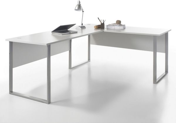 Eckschreibtisch 'Office Lux' Kombination, lichtgrau/ weiß, 77 x 73 x 223/170 cm