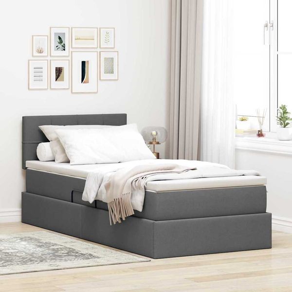 vidaXL Bett mit Stauraum und LED mit LED Dunkelgrau 90 x 190 cm Stoff 3371113