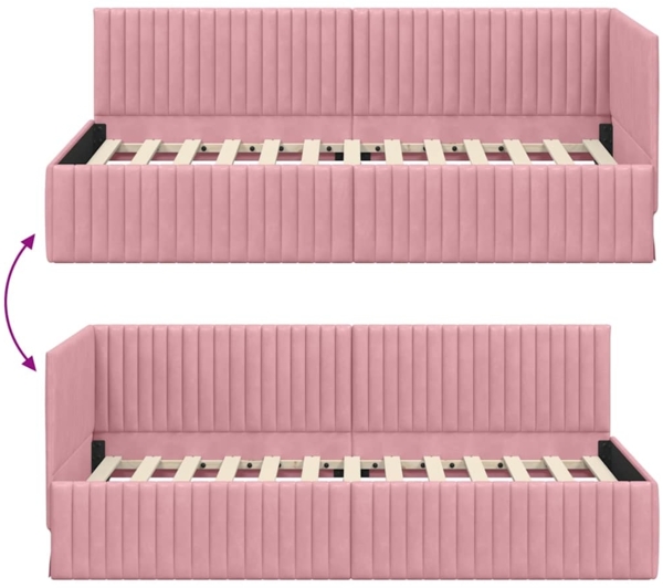 vidaXL Eckbettgestell mit Kopfteil Rosa 90 cm x 200 cm Stoff 42016269 Bild 8