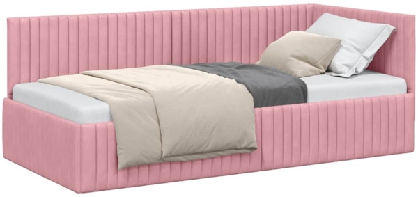 vidaXL Eckbettgestell mit Kopfteil Rosa 90 cm x 200 cm Stoff 42016269 Bild 2