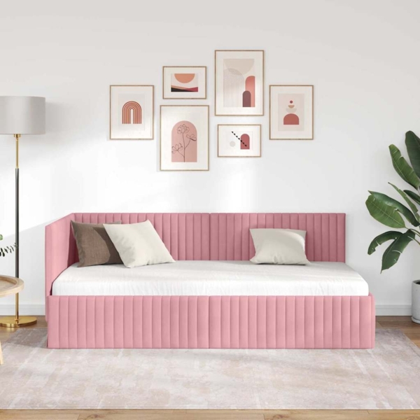 vidaXL Eckbettgestell mit Kopfteil Rosa 90 cm x 200 cm Stoff 42016269 Bild 3