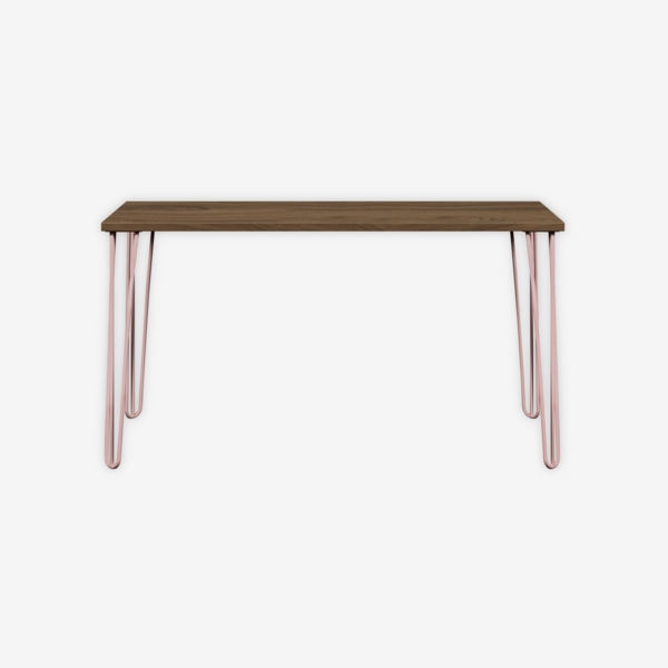 MultiDesk, 4 Stahlfüße, Dekor Nussbaum, Farbe Pastellpink, Maße: H 740 x B 1400 x T 600 mm