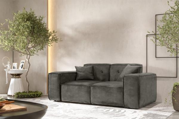 Sofa Designersofa CESINA 2-Sitzer in Stoff Gobi (Vintage Look) Anthrazit