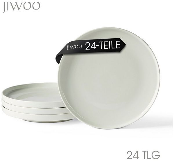 JIWOO Teller 4er Ø26,5cm, Frühstücksteller Salatteller Steakteller Dessertteller, (24 St), Keramik Tellerset Weiß Mikrowellen spülmaschinenfest Ø26,5 cm