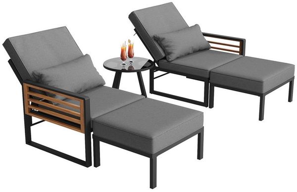 i@home Gartenlounge-Set Modulares Sofa-Bett mit verstellbarer Rückenlehne & Glastisch, (5-tlg, 2-in-1 Outdoor-Sofa), für Garten, Terrasse & Pool