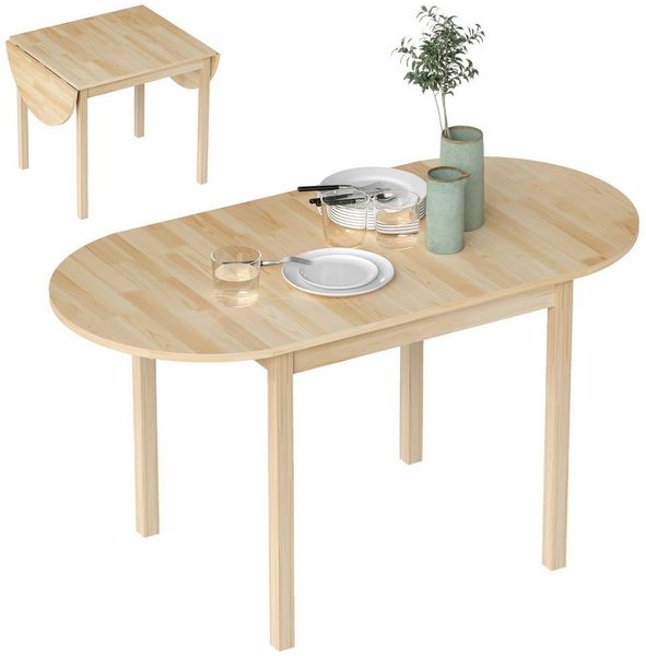 HOMCOM Esstisch aus Holz Klappbar Küchentisch für 6 Personen mit Drop-Leaf-Design Oval Klapptisch Esszimmertisch für Kleine Räume, Esszimmer, Küche 140 x 70 x 75 cm Naturholz