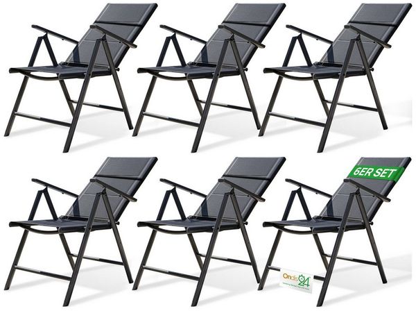 ONDIS24 Gartenstuhl Hochlehner Aluminium Klappsessel Vinoro Deluxe Gartensessel (6 St), UV-beständig