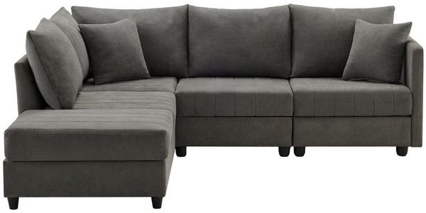 Merax Ecksofa 5-Sitzer Schlafsofa mit umwandelbarem Hocker, 1 Teile, Modulare Sofa L-förmiges/U-förmiges Couch Polstersofa Baumwoll-Leinen