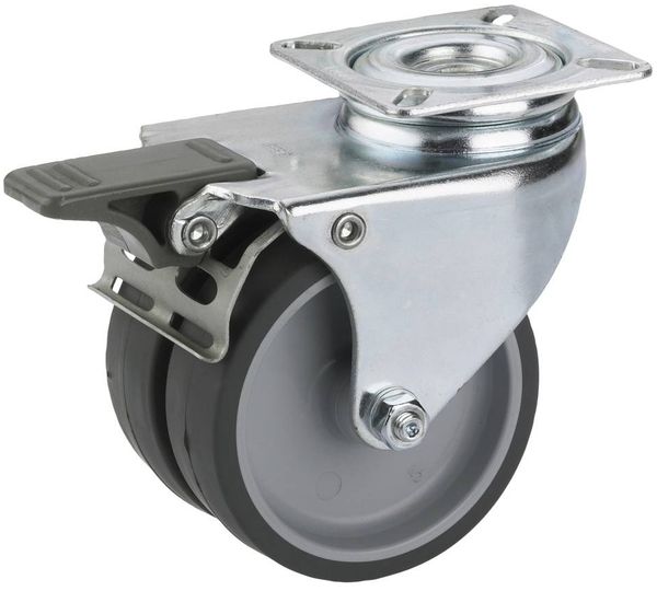 Lenkrolle mit Platte und Totalfeststeller 75 x 25 mm, Tragkr. 100 kg