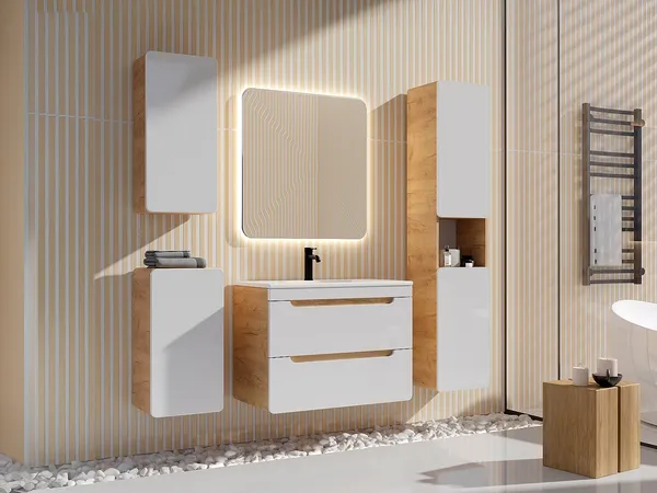 Vente-unique - ARUBA Bathroom furniture set Holz, Platte BeigeWeiß - B 46 cm x H 59 cm x L 80 cm