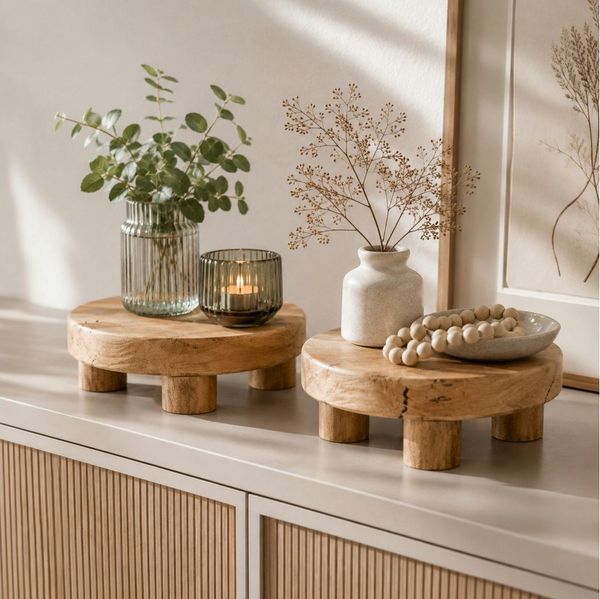 Koopman Blumenhocker Podest Teakholz Miniatur 20x7 cm Unikate 2er Set (Set, 2 St, Packung), 2 Stk, Teak, Naturprodukt, Braun, Vierbeiner