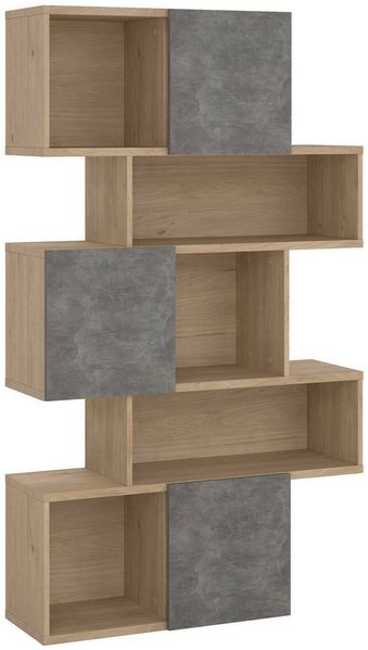 Dmora Bücherregal Acetosella, Büroregal, Mobiler Buchhalter, Bücherbrett, 96x32 h166 cm, Eiche und Zement