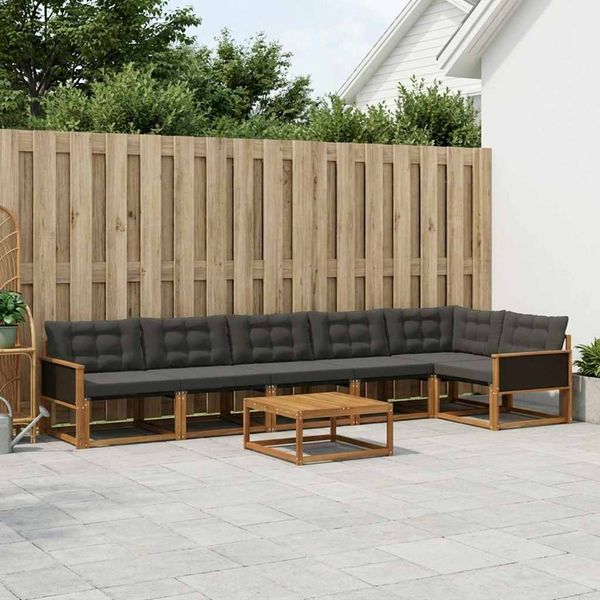 vidaXL Outdoor-Sofagarnitur mit Kissen 7 pcs Natürlich und Schwarz 3381464