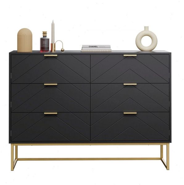 UEV Sideboard mit 6 Schubladen, Highboard Mehrzweckschrank mit Kisppschutz (für Wohnzimmer Schlafzimmer Büro Flur, 100x34x73,5cm), Küchenschrank Buffet TV Board Schrank mit Füße Aufbewahrungsschrank