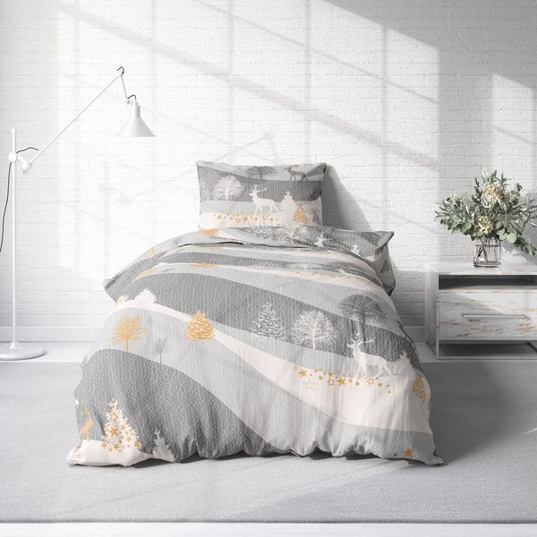 One Home Bettwäsche Winter, Flanell, 4 teilig, Rentiere Winterlandschaft, kuschelig warme weiche Baumwolle Biber