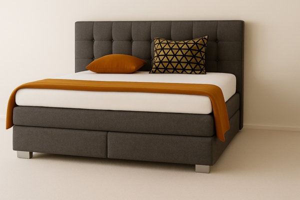 A&J MöbelLand Boxspringbett VERONA 120 x 200 cm mit zwei 7-Zonen-Taschenfederkernmatratzen und gepolstertem Kopfteil. Farbe: Dunkelgrau