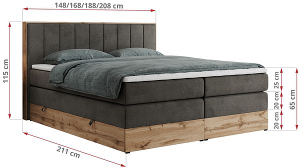 Boxspringbett BELLISSIMO KING, Doppelbett mit Multipocket-Matratze, Polsterbett mit Kopfstütze - 200 x 200 cm - Dunkelgrau Velvet - H4 Bild 5