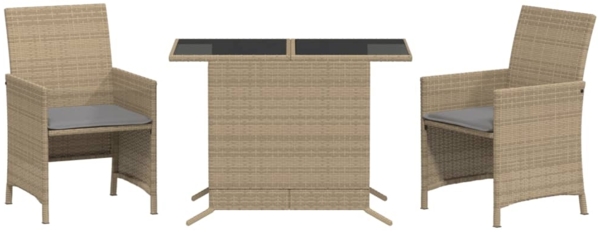 vidaXL 3-tlg. Bistro-Set mit Kissen Beigemischung Poly Rattan 365121