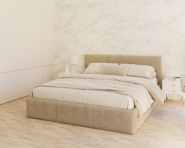 thematys Polsterbett mit Bettkasten Stauraumbett, aus hochwertigem CORD Stoff Bezug (verfügbar 90x200 120x200 140x200 160x200 180x200cm, Bettrahmen, Bett, mit großen gepolsterten Kopfteil, mit Bettkasten zum aufklappen), Metallrahmen mit Lattenrost, hy... Bild 3