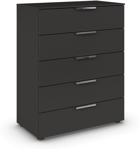 Rauch Möbel Flipp, Kommode für Schlafzimmer, Kinderzimmer, Wohnzimmer, Jugendzimmer, Flur, Garderobe, 5 Schubladen, mit Softclose Funktion, Farbe Schwarz, Breite 80 cm