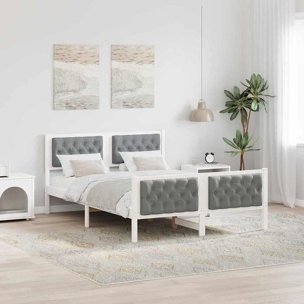 vidaXL Bettrahmen Hellgrau 140 x 190 cm Massives Kiefernholz 3394297