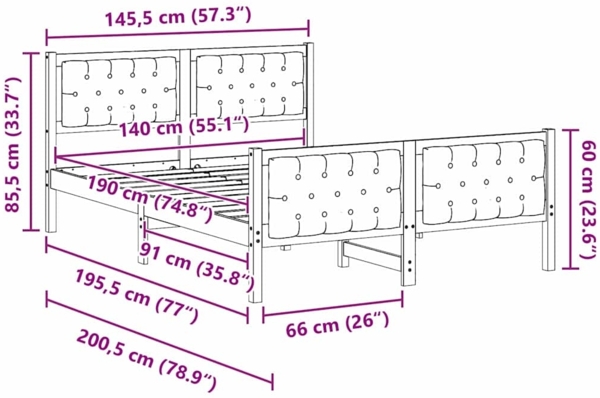 vidaXL Bettrahmen Hellgrau 140 x 190 cm Massives Kiefernholz 3394297 Bild 10
