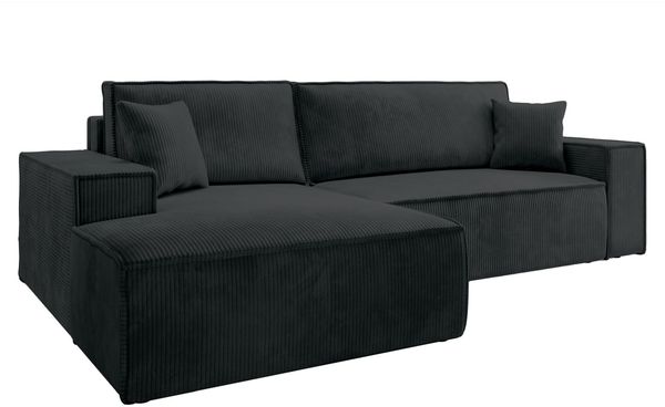 Selsey 'Farese ' Ecksofa mit Cordbezug, Schlaffunktion und Stauraum, Schwarz, links