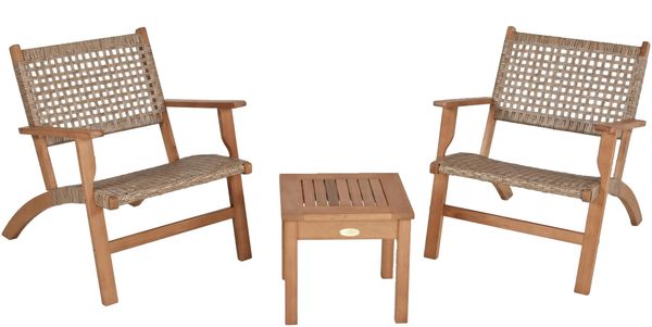 Balkonmöbel-Set AMIRA Teak-Look - Eukalyptus, Hellbraun, flach | Gartenmöbel-Set Gartengarnitur Garten-Sitzgruppe Essgruppe Balkon-Set