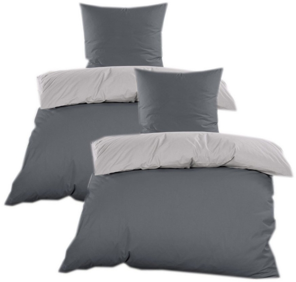 Casa Colori Bettwäsche Renforce Ganzjahres Wende Bettgarnitur 135x200 cm, Renforce, 4 teilig, Grau Anthrazit Bild 1