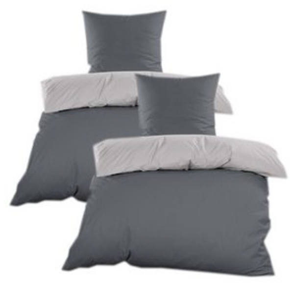 Casa Colori Bettwäsche Renforce Ganzjahres Wende Bettgarnitur 135x200 cm, Renforce, 4 teilig, Grau Anthrazit Bild 6