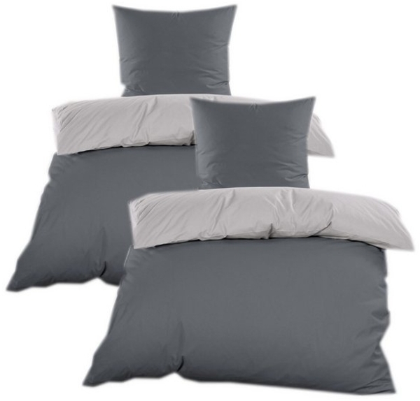 Casa Colori Bettwäsche Renforce Ganzjahres Wende Bettgarnitur 135x200 cm, Renforce, 4 teilig, Grau Anthrazit Bild 4