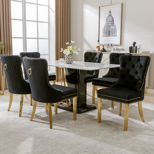 Stuhl 50,5x45x95 cm, gepolstert, Samt schwarz mit vergoldeten Edelstahlbeinen,6er-Set