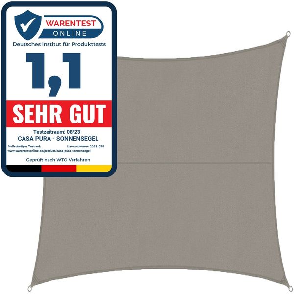 Sonnensegel für Garten und Balkon | Atmungsaktiver & wasserabweisender Sonnenschutz | Grau / Wasserabweisend / 3x3 m