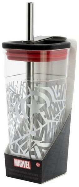 MARVEL Becher Marvel Avengers Trinkbecher mit Edelstahl Trinkhalm 540 ml, Kunststoff