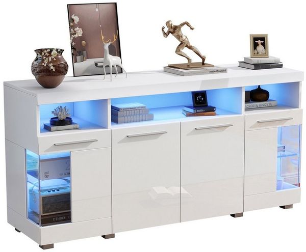 MODFU Sideboard im industriellen Stil (Beistelltisch Kommode, Anrichte, 1 St, 9 Fächern), mit LED Licht