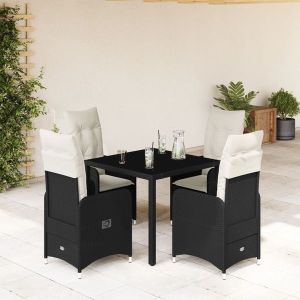 vidaXL 5-tlg. Garten-Bistro-Set mit Kissen Schwarz Poly Rattan 3276988