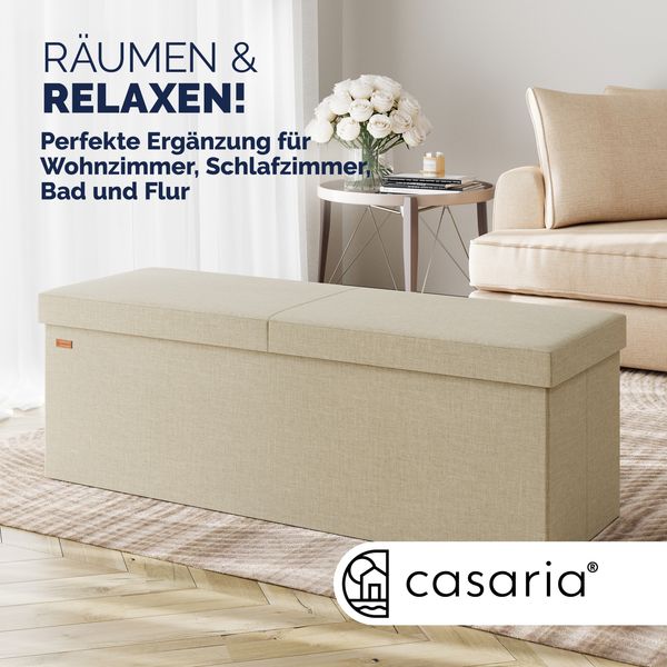 CASARIA® Faltbare Sitztruhe mit Stauraum Leinenoptik Beige XL