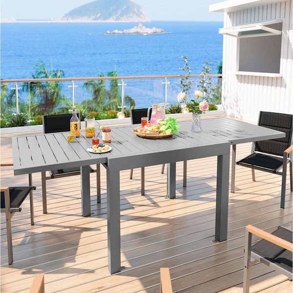 GUNJI Gartentisch Aluminium-Teleskoptisch, 80/160, 160/260cm, wasserdicht und rostfrei (Esszimmerstühle aus verdichtetem Aluminium, mehrere Größen, mehrere Farben erhältlich, verschiedene Stuhlkombinationen möglich)
