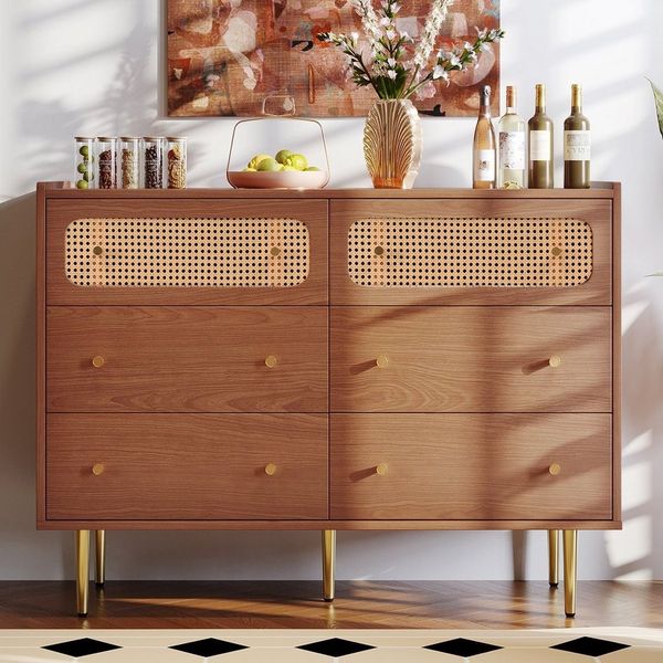 Merax Kommode Rattan geflecht,Highboard, Sideboard mit Schubladen, Schubkastenkommode
