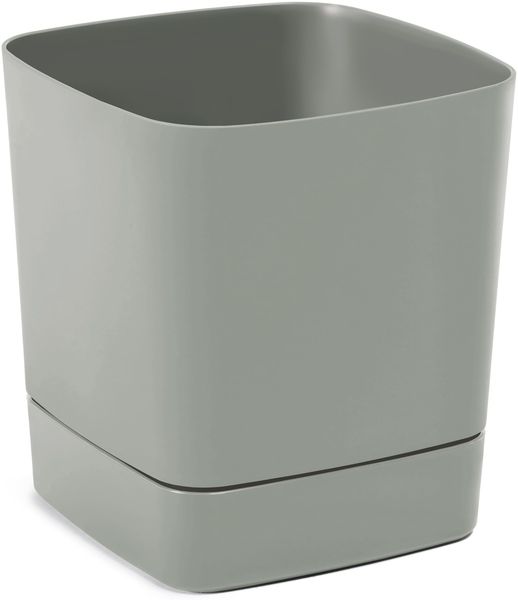 LAMELA Blumentopf Quadratisch mit Integriertem Untersetzer - 16x16 cm x H 17,6 cm, 4 L - Leichter & wetterfester Kunststoff - Für Innen & Außen - Graugrün
