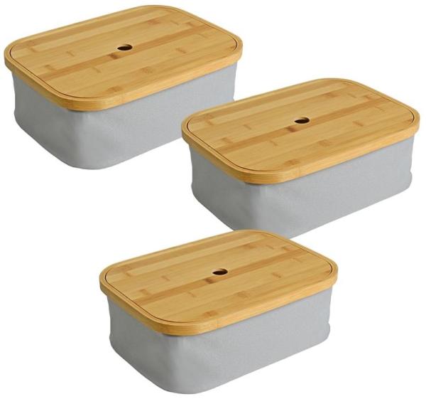 Faltbarer Bambuskorb Aufbewahrungsbox 35 x 25 x 12 cm 3er Set Aufbewahrungskorb Grau