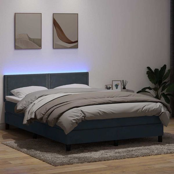 vidaXL Boxspringbett mit Matratze & LED Dunkelgrau 160x210 cm Samt 3316792