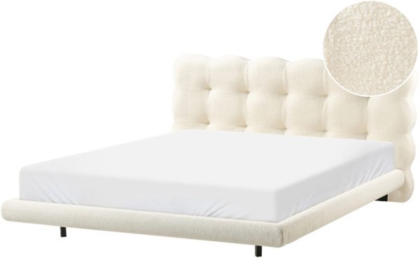 Bett mit Lattenrost Bouclé SOULISSE 160 x 200 cm Cremeweiß