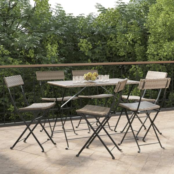 vidaXL Bistrostühle 6 Stk. Klappbar Grau Poly Rattan und Stahl 3152119